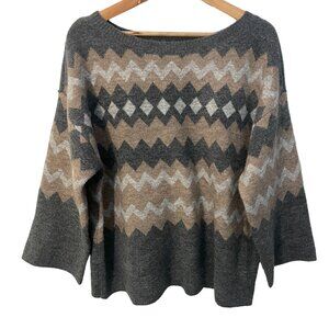 Lane Bryant Chevron Print Wool Blend Sweater Women 14/16 Gray Tan Wide Sleeve